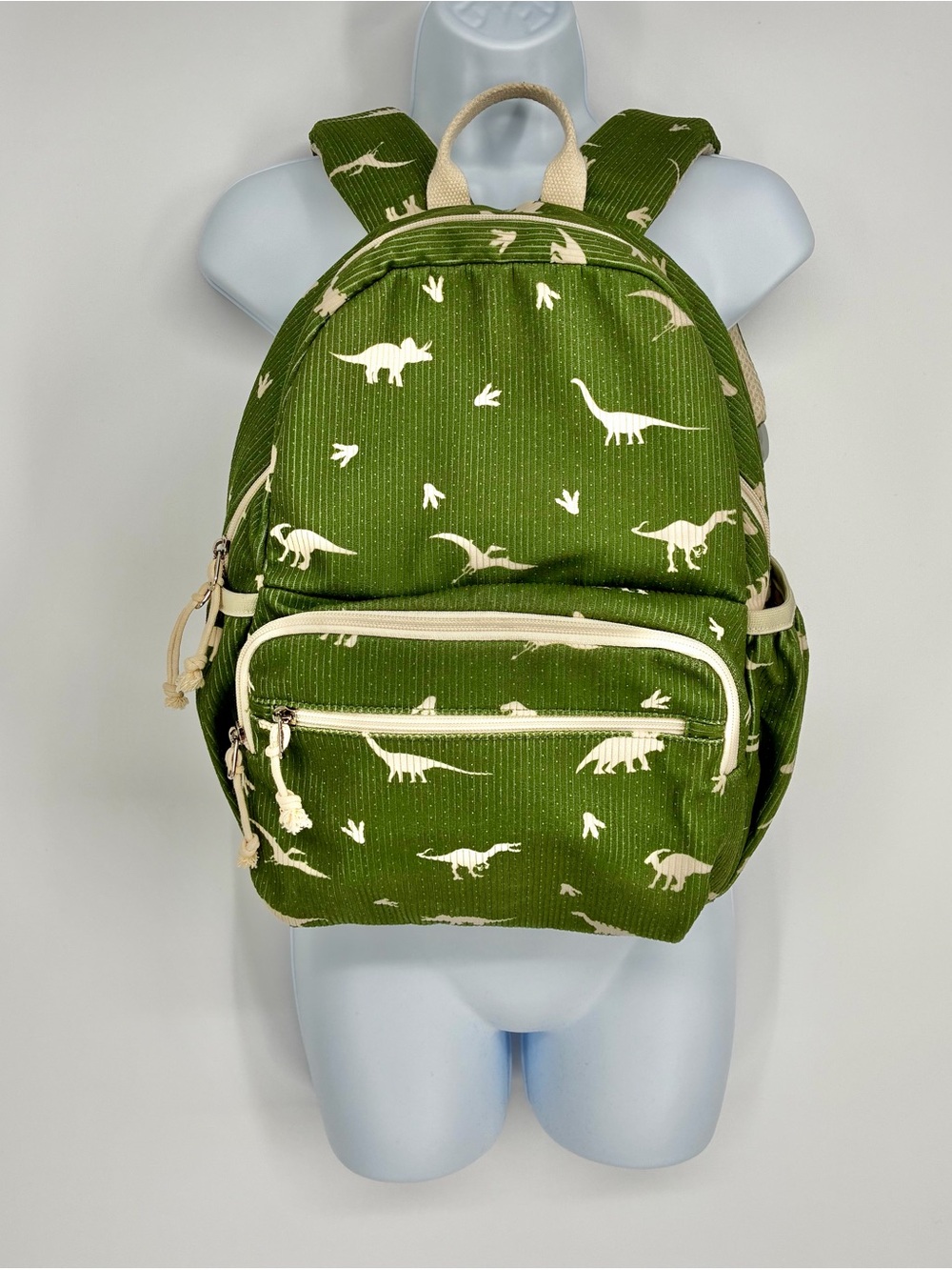 Green Corduroy Dinosaur Backpack Kids Toddler School Travel Bag OS